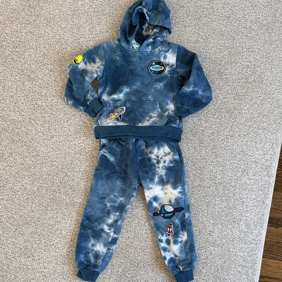 Lola + the Boys Blue Tie-Dye Space Hoodie and Joggers Set - Picture 1 of 5